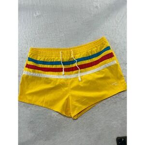 Pacific Bay Mens XL Yellow Retro Striped Swim Trunks Mesh Liner B1008